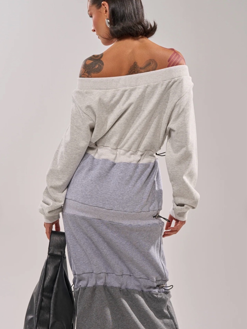NEW AKIRA Colorblock Drawstring Sweat SHIRT Dress - Size - Large - Picture 4 of 6